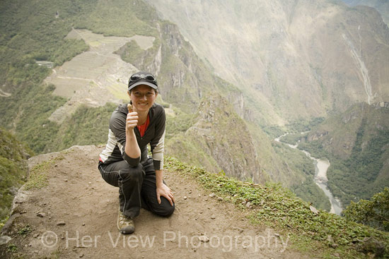 Darlene after conquering the hike up to Hyuana Picchu and her fears