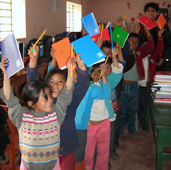 happy kids with new supplies