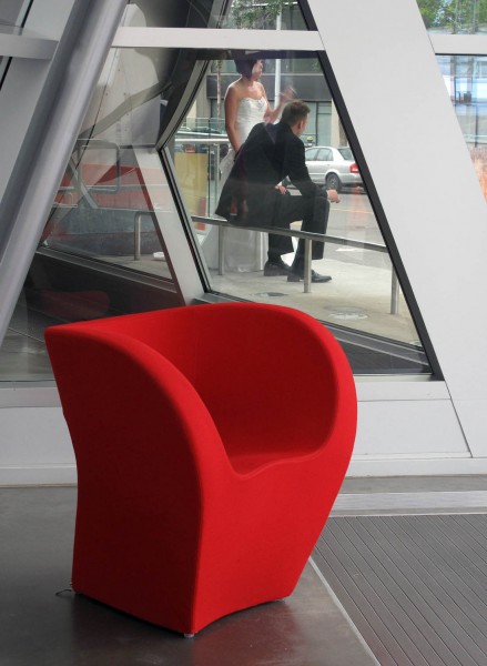 Student image of a red chair during an edmonton photo walk